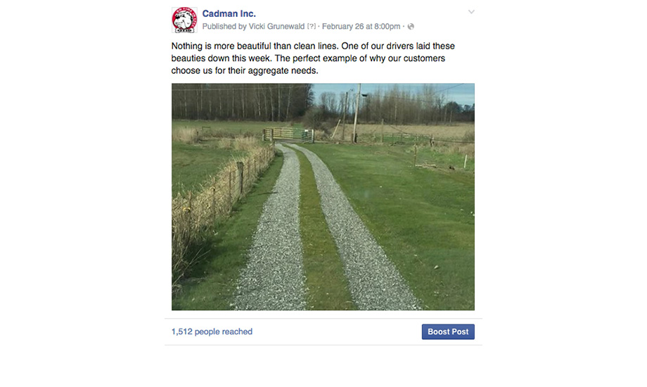 Cadman: Facebook post with original content, reached 1.5K people with 14% engagement rate