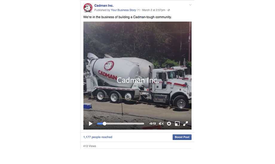Cadman: Video post with Cadman photos, reached 1.2K people with 12% engagement rate