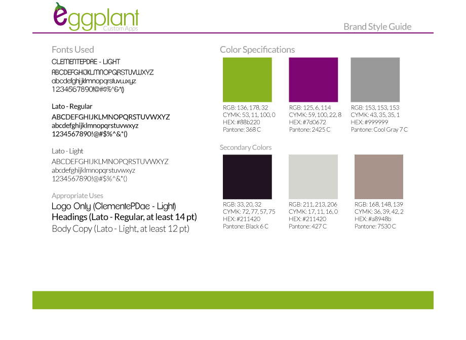 Eggplant Apps: Mock style guide (page 1 of 2)