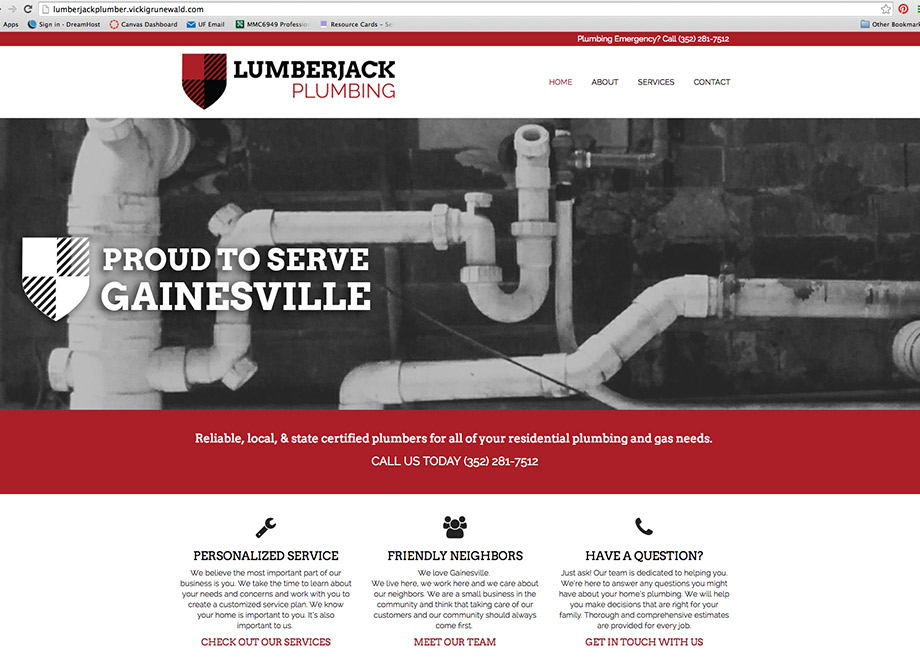 Lumberjack Plumbing: Website homepage has modern design and clear branding