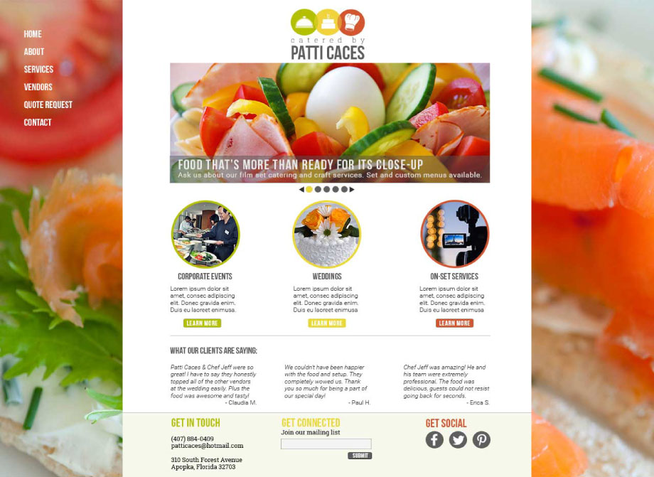 Catered by Patti Caces: Website Homepage Mock